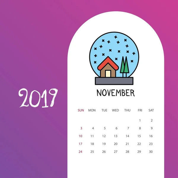 2019 Frohes Neues Jahr Oktober Kalendervorlage Weihnachtlicher Hintergrund — Stockvektor