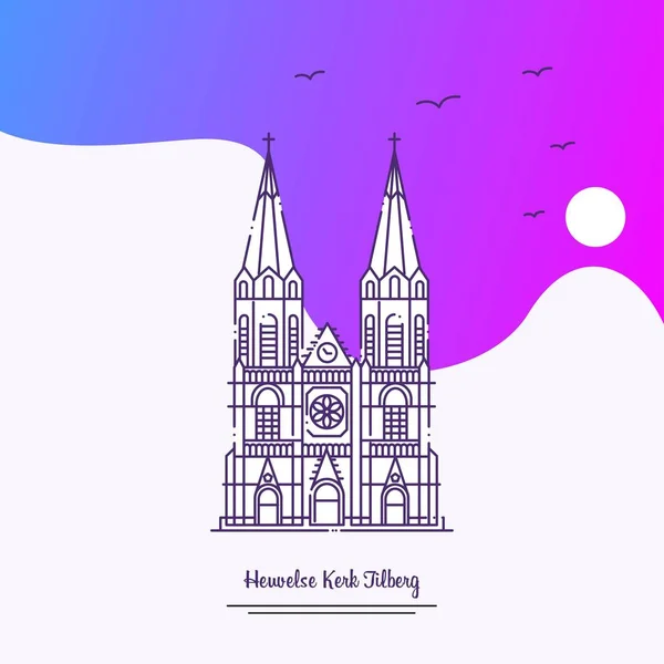 Plantilla Póster Travel Heuvelse Kerk Tilberg Fondo Creativo Púrpura — Vector de stock