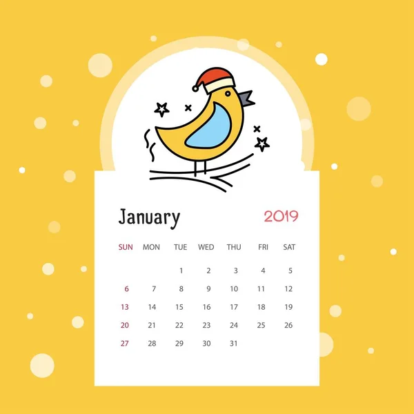 2019 Feliz Año Nuevo Enero Calendario Plantilla — Vector de stock