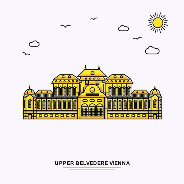 Superior Belvedere Viena Plantilla Cartel Monumento Mundo Viaje Amarillo Ilustración — Vector de stock