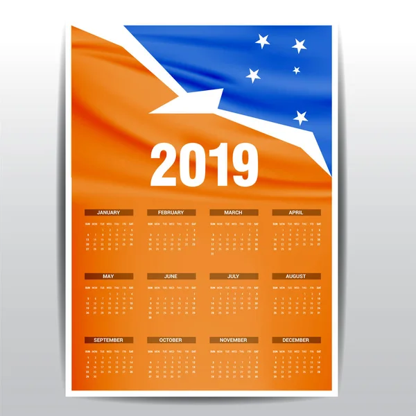 Calendario 2019 Tierra Del Fuego Provincia Argentina Fondo Bandera Idioma — Vector de stock