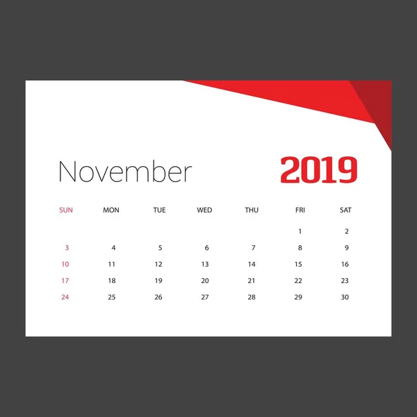 Πρότυπο Ημερολόγιο Νοεμβρίου 2019 Ευτυχισμενο Νεο Ετοσ Χριστουγεννιάτικο Φόντο — Διανυσματικό Αρχείο