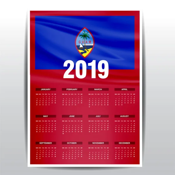 Calendario 2019 Guam Fondo Bandera Idioma Inglés — Archivo Imágenes Vectoriales