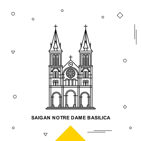 Saigan Notre Dame Basilica Vector Illustration — Stock Vector