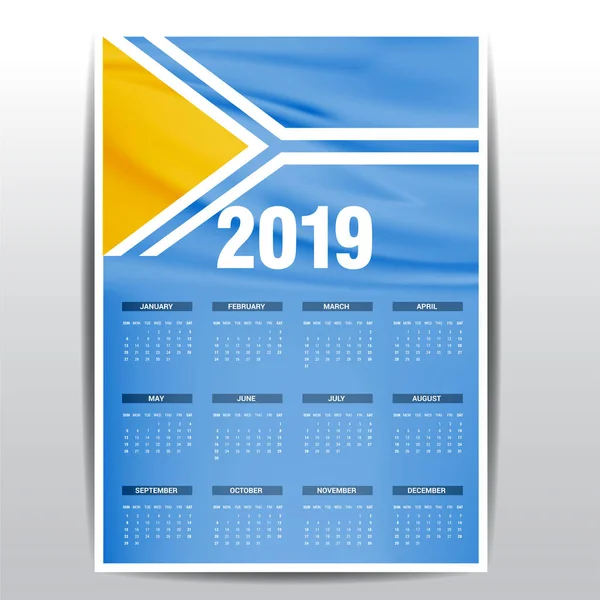 Calendrier 2019 Tuva Fond Drapeau Langue Anglaise — Image vectorielle