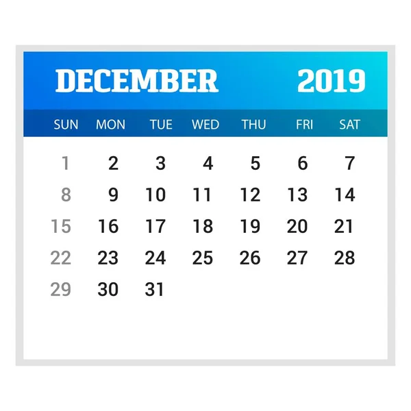 2019 Happy New Jaar December Kalendersjabloon Kerstmis Achtergrond — Stockvector