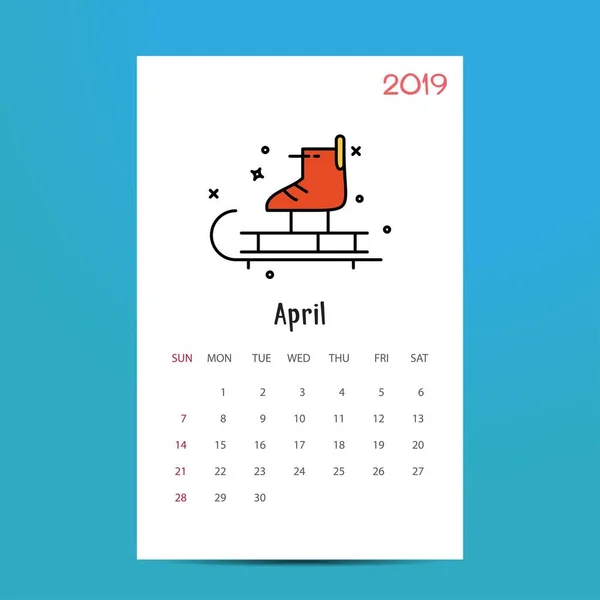 2019 Feliz Año Nuevo Abril Calendario Plantilla Fondo Navidad — Vector de stock