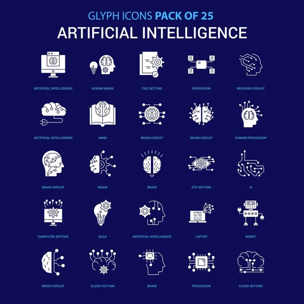 青い背景に人工知能ホワイト アイコン のアイコンをパック — ストックベクタ