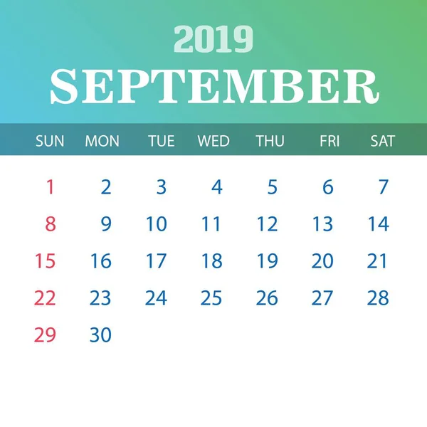 Πρότυπο Ημερολόγιο 2019 Σεπτέμβριος — Διανυσματικό Αρχείο