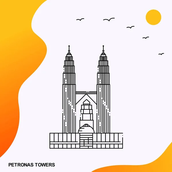 Viajes Petronas Towers Plantilla Póster — Vector de stock