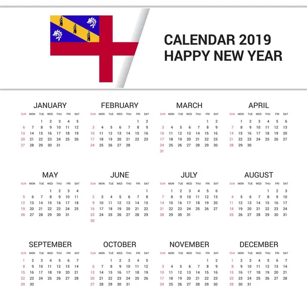 Calendario 2019 Herm Fondo Bandera Idioma Inglés — Vector de stock