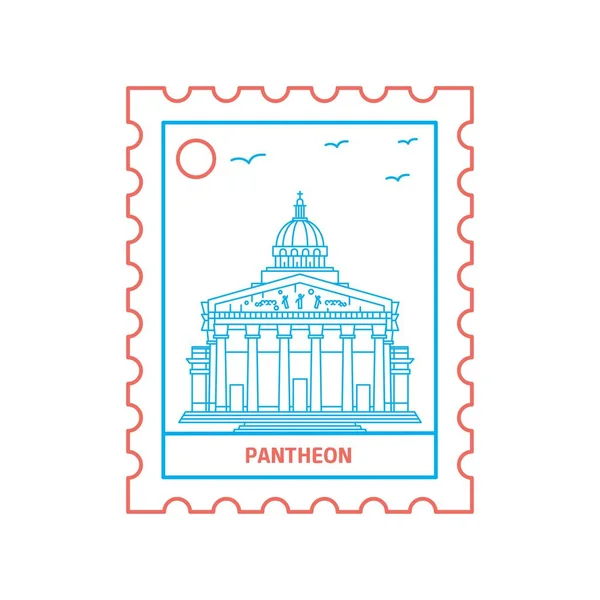 Sello Postal Pantheon Estilo Línea Azul Rojo Ilustración Vectorial — Vector de stock