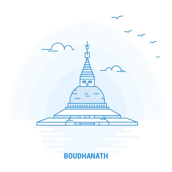 Boudhanath Blå Landmärke Kreativ Bakgrund Och Affisch Mall — Stock vektor