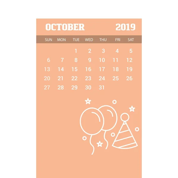 2019 Bonne Année Octobre Calendrier Modèle Contexte Noël — Image vectorielle