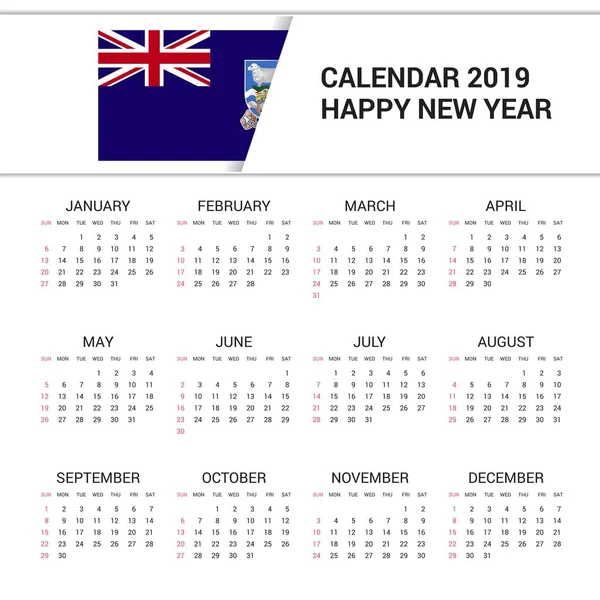 Kalender 2019 Falklandinseln Flagge Hintergrund Englische Sprache — Stockvektor