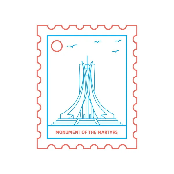 Monument Martyrs Postage Stamp Estilo Línea Azul Rojo Ilustración Vectorial — Archivo Imágenes Vectoriales