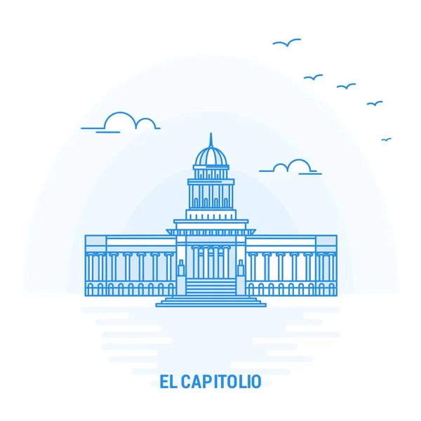 Capitolio Blauw Landmark Creatieve Achtergrond Poster Sjabloon — Stockvector