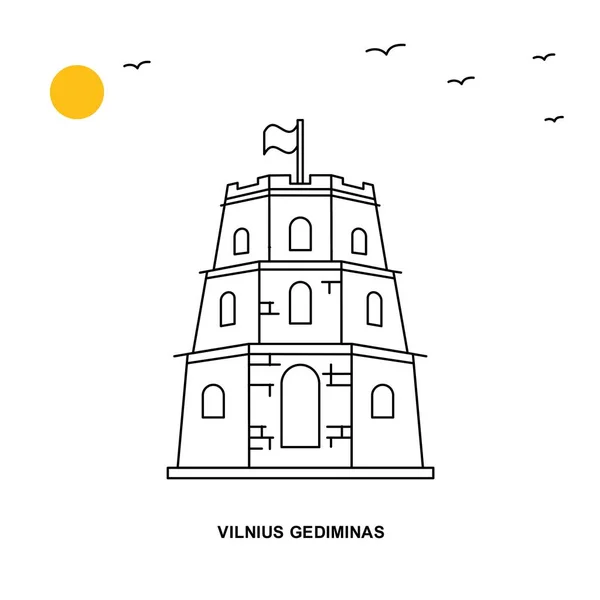 Vilnius Gediminas Monumento Mondo Viaggio Illustrazione Naturale Sfondo Stile Linea — Vettoriale Stock