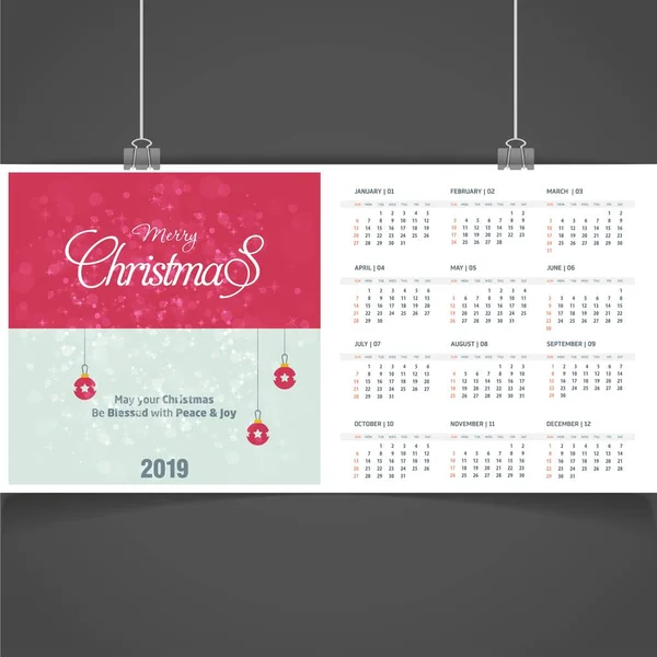 Modèle Calendrier Noël 2019 — Image vectorielle