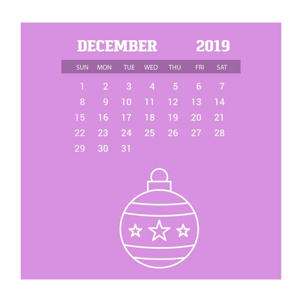 2019 Happy New Year December Calendar Template Engelsk Julebakgrunn – stockvektor
