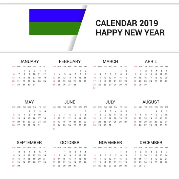 Calendário 2019 Komi Bandeira Fundo Língua Inglesa — Vetor de Stock