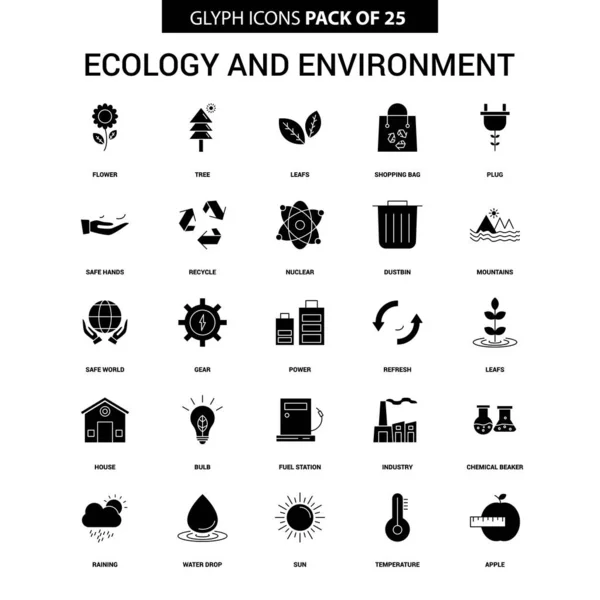 Ecología Medio Ambiente Glifo Vector Icono Conjunto — Vector de stock