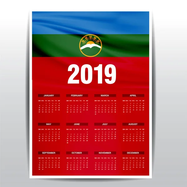 Calendario 2019 Karachay Chekessia Fondo Bandera Idioma Inglés — Archivo Imágenes Vectoriales