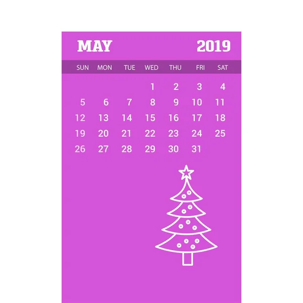 2019 Happy New Year May Calendar Template Christmas Background — Stock Vector