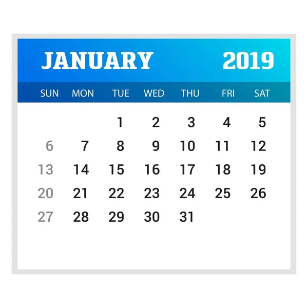 2019 Šťastný Nový Rok Leden Šablony Kalendáře Vánoční Pozadí — Stockový vektor