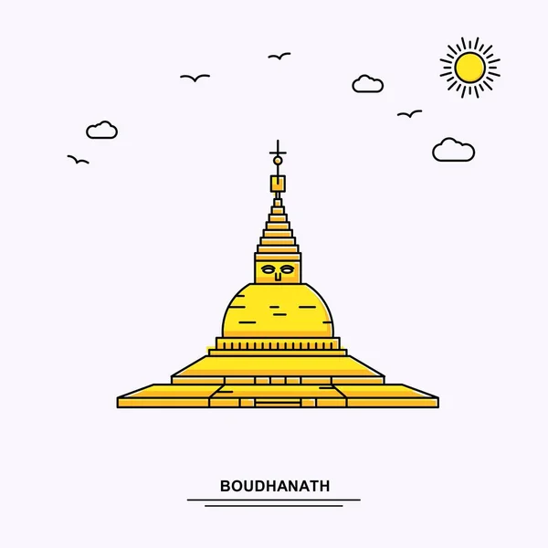 Modèle Affiche Monument Boudhanath Voyage Dans Monde Illustration Jaune Fond — Image vectorielle