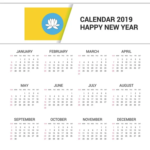 Calendrier 2019 Kalmykia Fond Drapeau Langue Anglaise — Image vectorielle