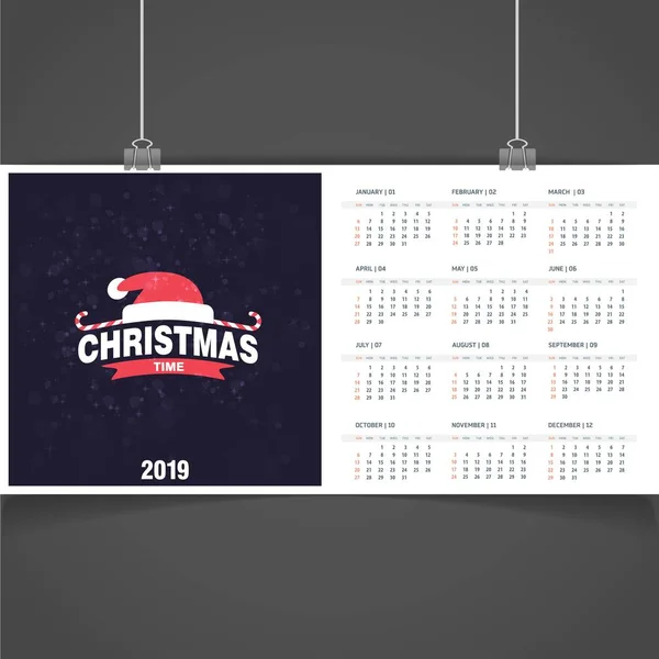 Plantilla Calendario Navidad 2019 — Archivo Imágenes Vectoriales