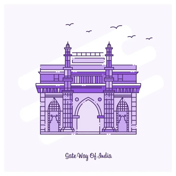 Gate Way India Punto Riferimento Viola Linea Punteggiata Skyline Vettoriale — Vettoriale Stock