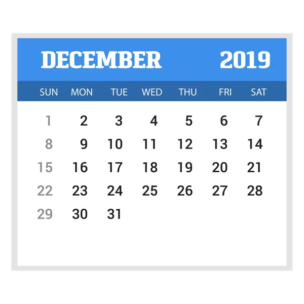 2019 Mutlu Yeni Yıl Aralık Takvim Şablonu Noel Arka Plan — Stok Vektör