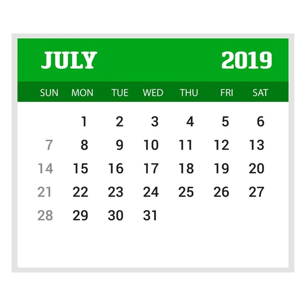2019 Happy New Year July Calendar Template Рождественский Фон — стоковый вектор