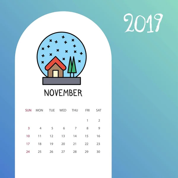 2019 Frohes Neues Jahr September Kalendervorlage Weihnachtlicher Hintergrund — Stockvektor