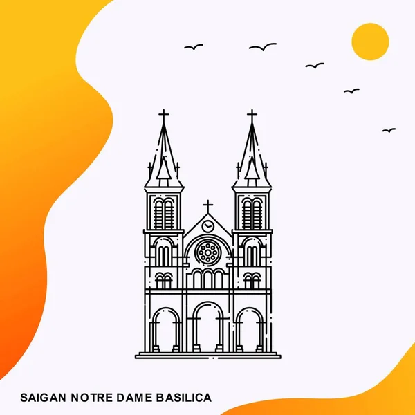 Ταξίδια Saigan Notre Dame Βασιλική Αφίσα Πρότυπο — Διανυσματικό Αρχείο
