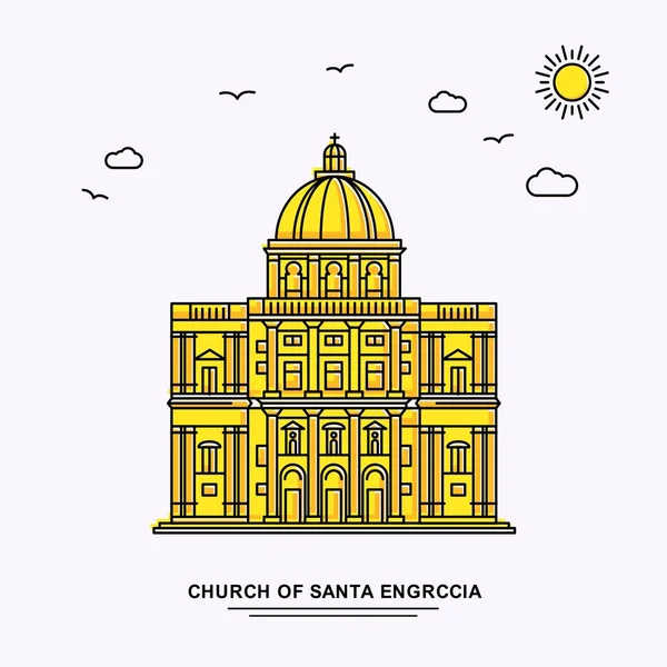 Igreja Santa Engrccia Monumento Poster Template World Travel Amarelo Ilustração —  Vetores de Stock