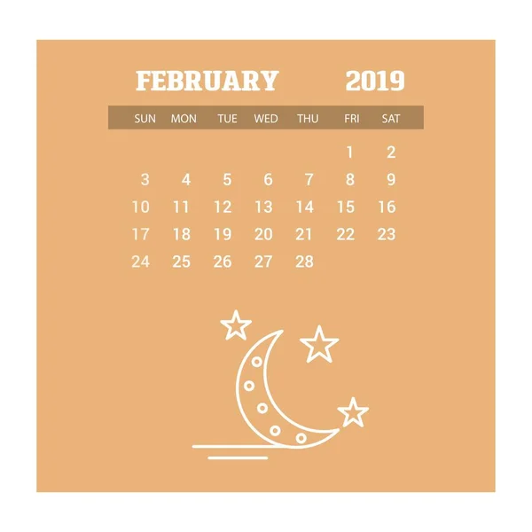2019 Feliz Ano Novo Fevereiro Calendário Modelo Fundo Natal — Vetor de Stock