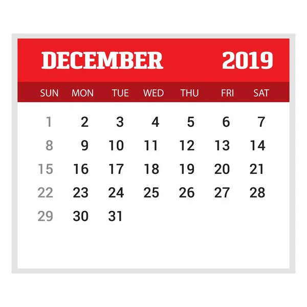 2019 Happy New Jaar December Kalendersjabloon Kerstmis Achtergrond — Stockvector