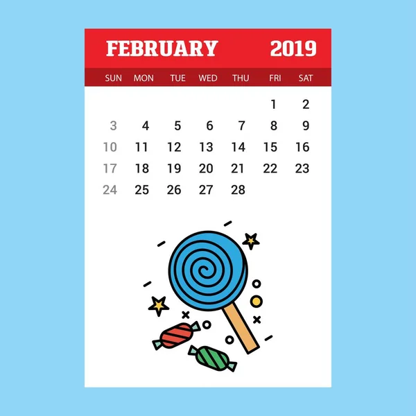 2019 Feliz Año Nuevo Febrero Calendario Plantilla Fondo Navidad — Archivo Imágenes Vectoriales