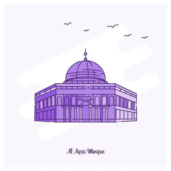 Aqsa Moschee Wahrzeichen Lila Gestrichelte Linie Skyline Vektor Illustration — Stockvektor