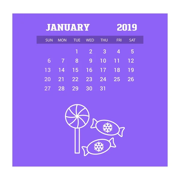 2019 Feliz Año Nuevo Enero Calendario Plantilla — Vector de stock