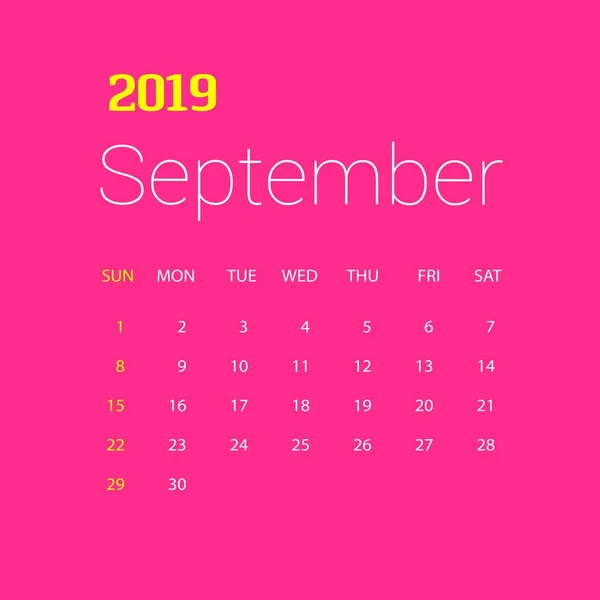 2019 Happy New Year September Calendar Template Рождественский Фон — стоковый вектор