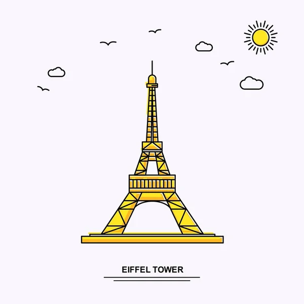 Eiffel Tower Monumento Poster Template World Travel Amarelo Ilustração Fundo — Vetor de Stock