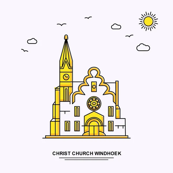 Christ Church Windhoek Monument Poster Template Mondo Viaggio Giallo Illustrazione — Vettoriale Stock