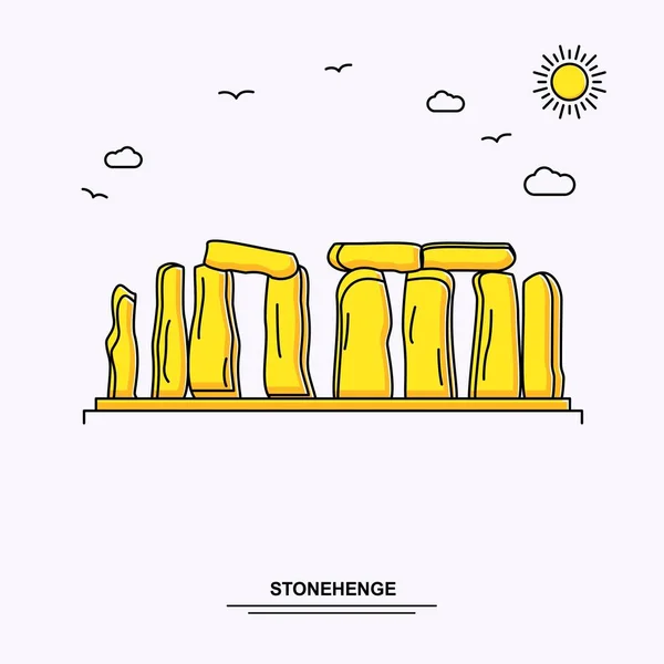 Шаблон Плакату Пам Ятника Stonehenge World Travel Жовта Ілюстрація Фон — стоковий вектор