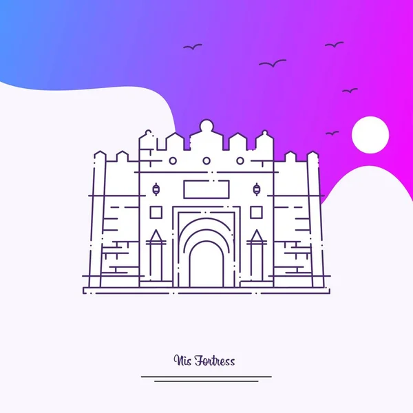 Подорож Nis Fortress Шаблон Плакату Фіолетовий Творчий Фон — стоковий вектор