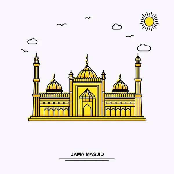 Jama Masjid Monument Affisch Mall World Travel Gul Illustration Bakgrund — Stock vektor