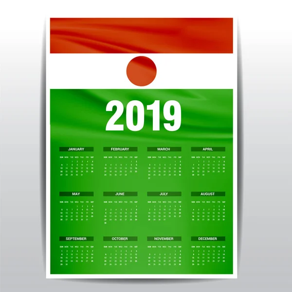 Calendario 2019 Niger Fondo Bandera Idioma Inglés — Archivo Imágenes Vectoriales